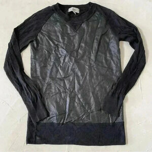 Lamb leather mixed media top long sleeves perforated leather sweater size S